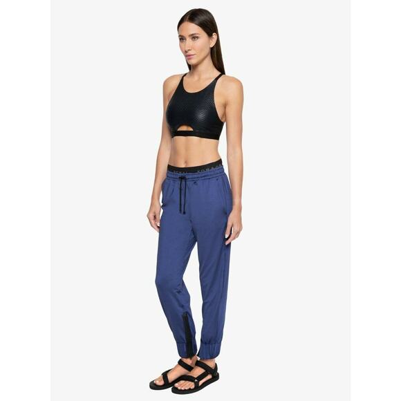 Koral Sweatpants Women MEDIUM Blue Black Reverie Shantung Slim Fit Stretch Waist - Picture 3 of 7